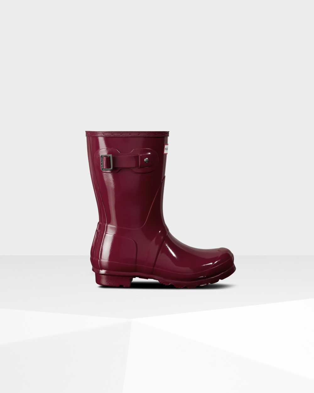 Botas De Agua Mujer - Hunter Original Short Gloss Mid-Calf Burdeos/Rojas - ACRNPF-165 - Burdeos/Roja